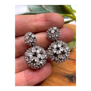Vintage Clear Diamond Crusted Sphere Antique Glamorous Bridal Drop Earrings